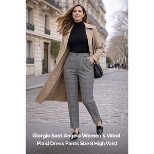 Giorgio Sant Angelo Women's Wool Plaid Dress Pants Size 8 High Waist